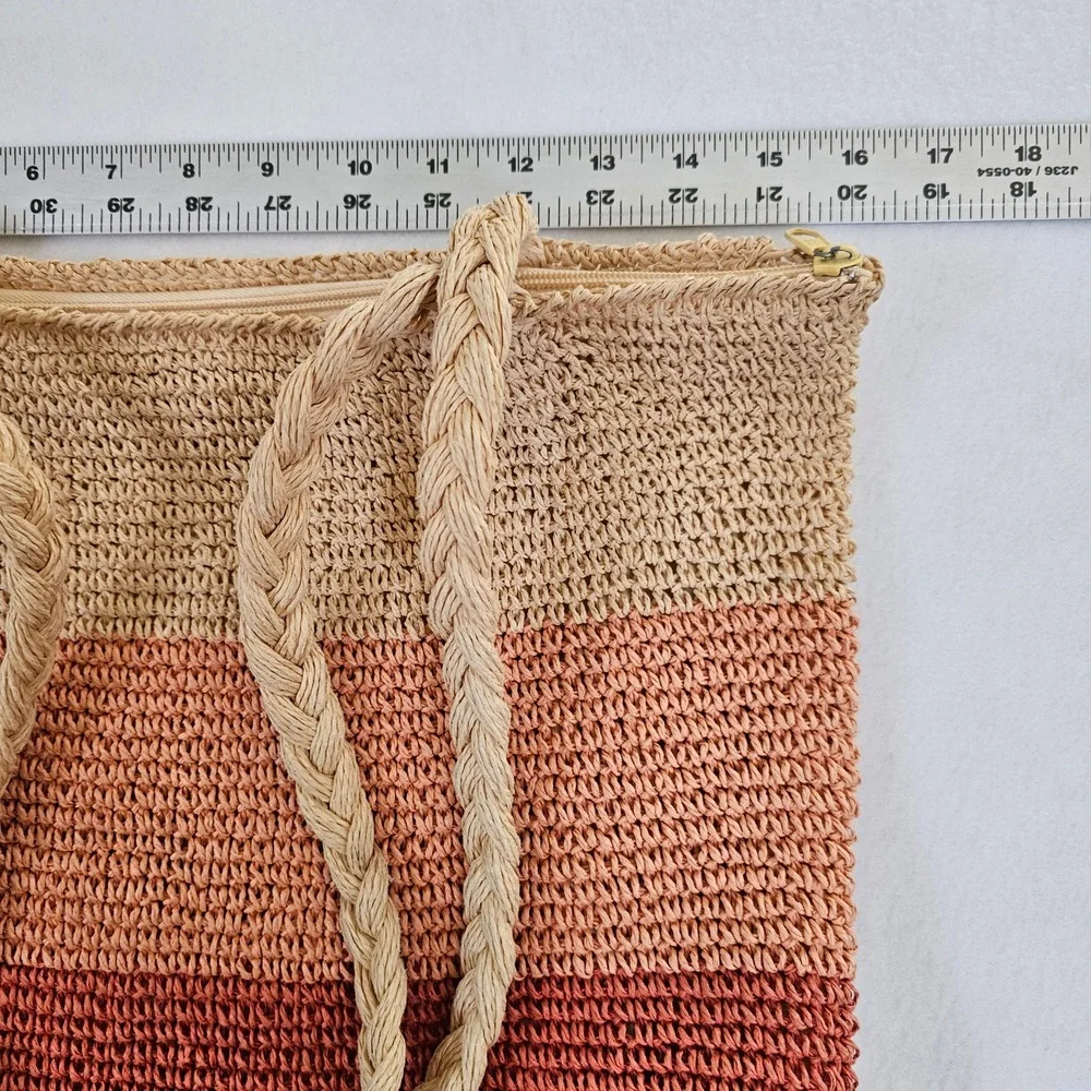 Unbranded Colorblock Straw Tote Bag‎ Sunset Ombre Crochet Beach Bag G50236204